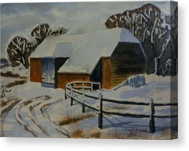 Landscape Canvas Print featuring the painting Barn in Snow by Can Dogancan