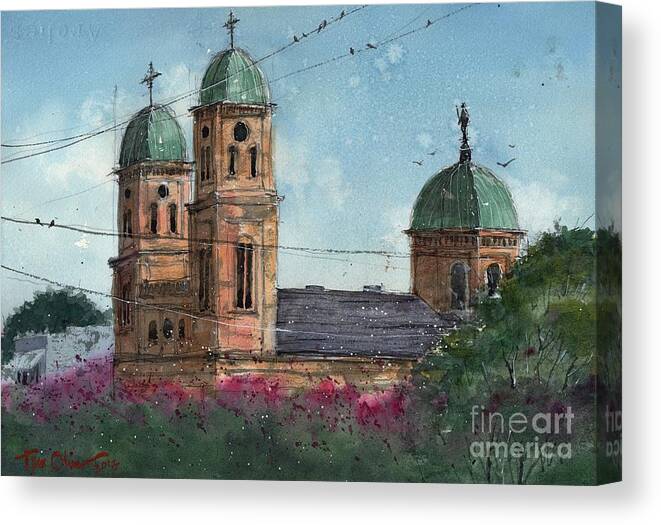 Natchitoches Canvas Print featuring the painting Basillica of the Immaculate Conception in Natchitoches by Tim Oliver