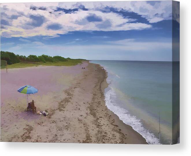 Umbrella Canvas Print featuring the photograph Beach Fishing by Sandy Poore