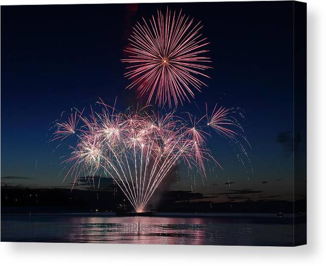 Water Canvas Print featuring the photograph Beachfest Fireworks 2013 by Randy Hall