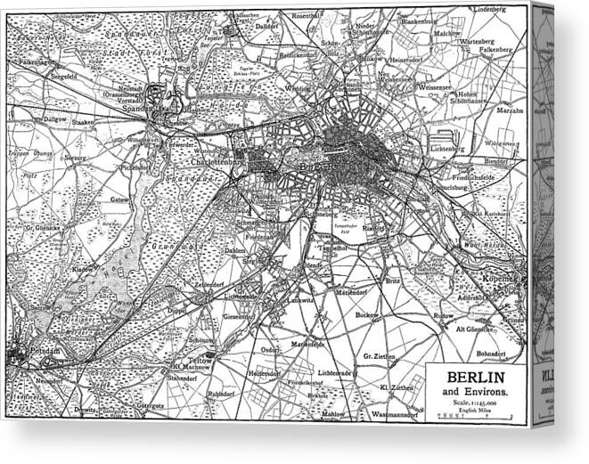 Berlin Canvas Print featuring the photograph Berlin and Surrounding Areas Map 1911 by Adam Shaw