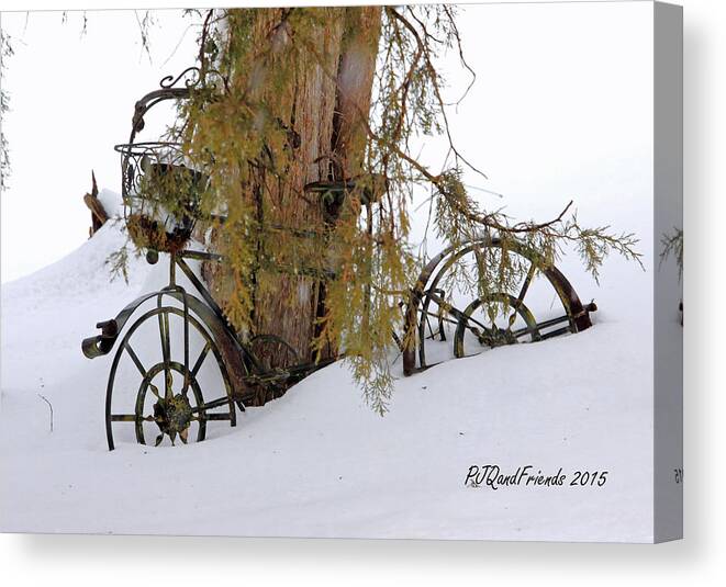 Bicycle Canvas Print featuring the photograph Bicycle in Snow by PJQandFriends Photography