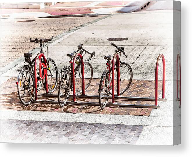 Bicycles Canvas Print featuring the photograph Bikes by Jessica Levant
