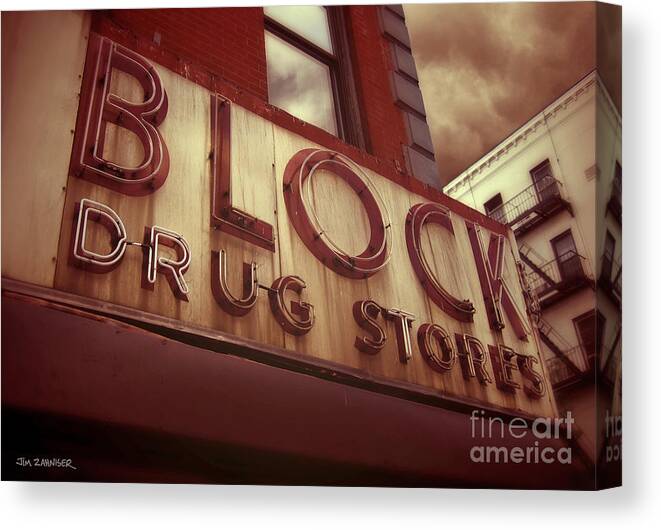 Block Drug Store Canvas Print featuring the digital art Block Drug Store - New York by Jim Zahniser