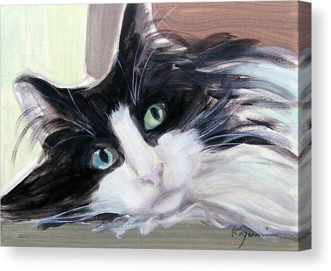 Cat Canvas Print featuring the painting Blue Eye and Green Eye by Kazumi Whitemoon
