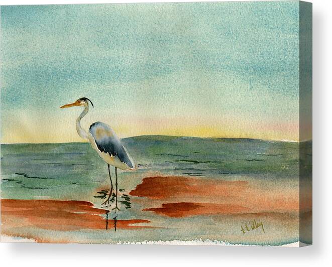 Ocean Canvas Print featuring the photograph Blue Heron at Sunrise by Teresa Tilley
