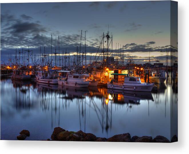 Water Canvas Print featuring the photograph Blue Hour by Randy Hall