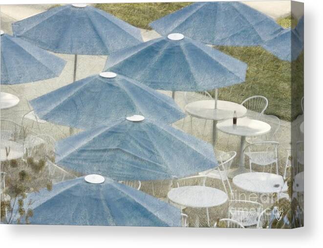 Blue Canvas Print featuring the photograph Blue umbrellas and a cola by Cindy Garber Iverson