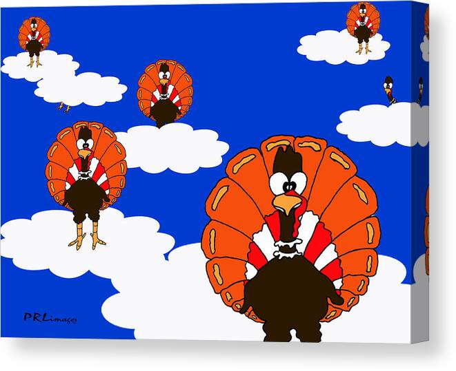 Blue Sky Canvas Print featuring the drawing BlueSky Turkeys by Rachel Lowry