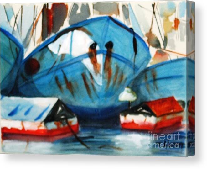 Boats Canvas Print featuring the painting Boat Hulls - original SOLD by Therese Alcorn