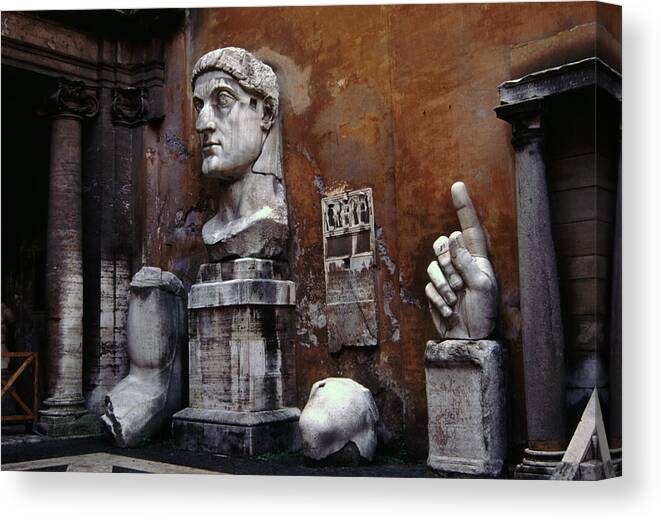 Bust Of Constantine Canvas Print featuring the photograph Body Parts The Colossus of Constantine Rome by Tom Wurl