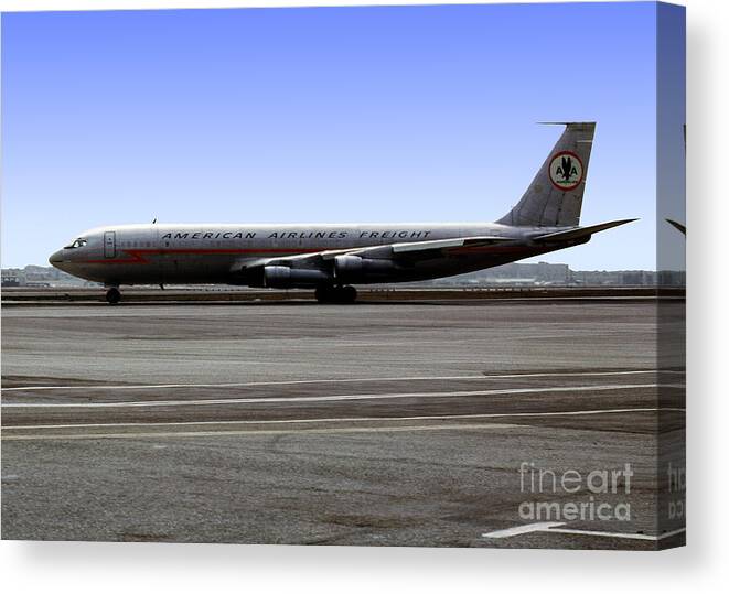 American Airlines Freight Canvas Print featuring the photograph Boeing 707 American Airlines Freight AAL, 1968 by Wernher Krutein