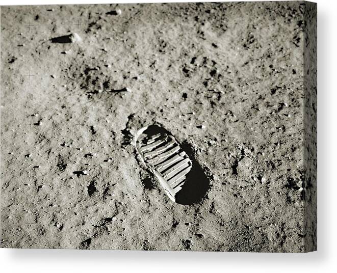 Spaceflight Canvas Print featuring the photograph Bootprint On The Moon by Nasa/detlev Van Ravenswaay