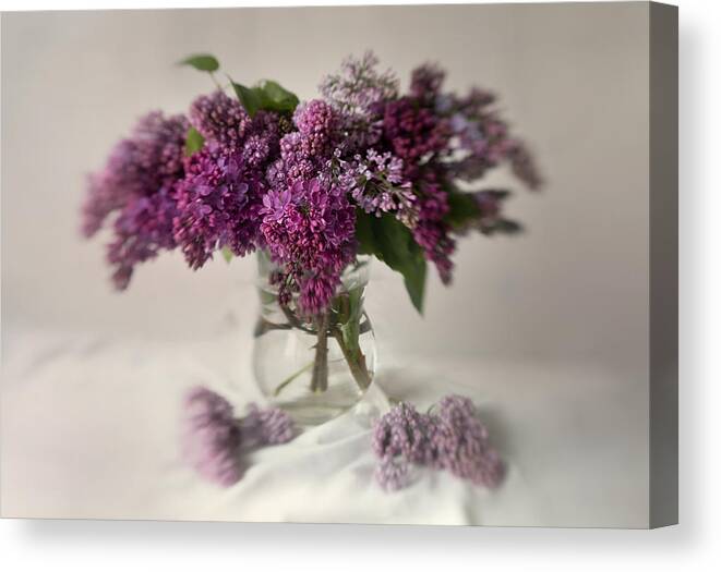 Bouquet Canvas Print featuring the photograph Bouquet of lilacs in a glass pot by Jaroslaw Blaminsky