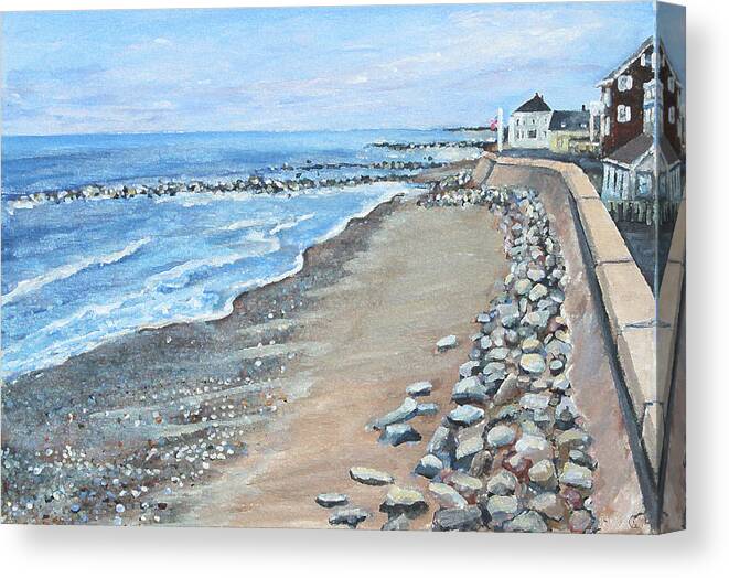 Ocean Bluffs Canvas Print featuring the painting Brant Rock at High Tide by Rita Brown