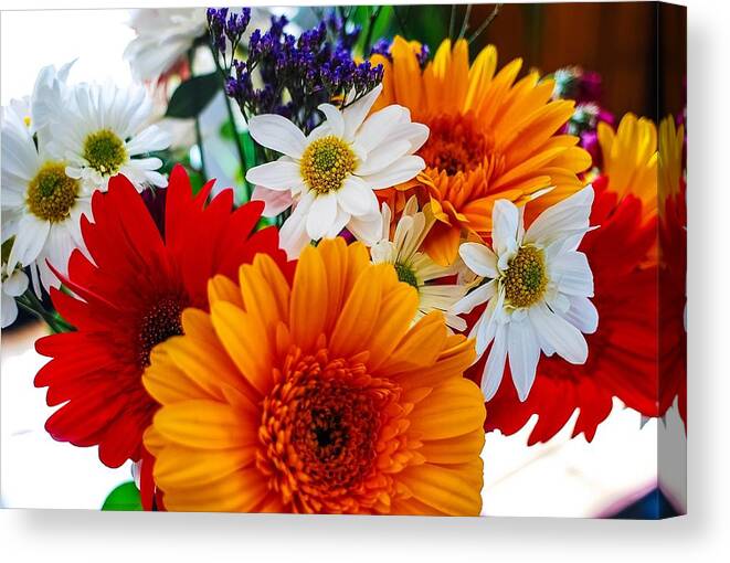 Mixed Flowers Canvas Print featuring the photograph Bright by Angela J Wright