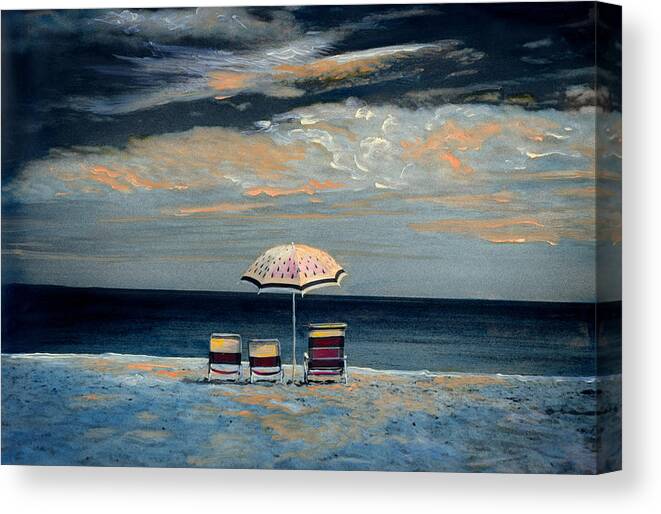 Beach Umbrella Canvas Print featuring the painting Bumbershoot by Moonlight by Cindy McIntyre