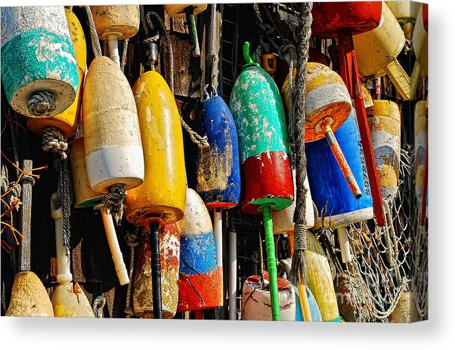 Buoy Canvas Print featuring the photograph Buoys from Russell's Lobsters by Lois Bryan