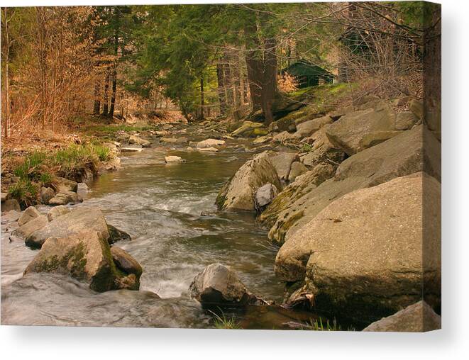Cabin Canvas Print featuring the photograph Cabin by the Creek by Cindy Haggerty