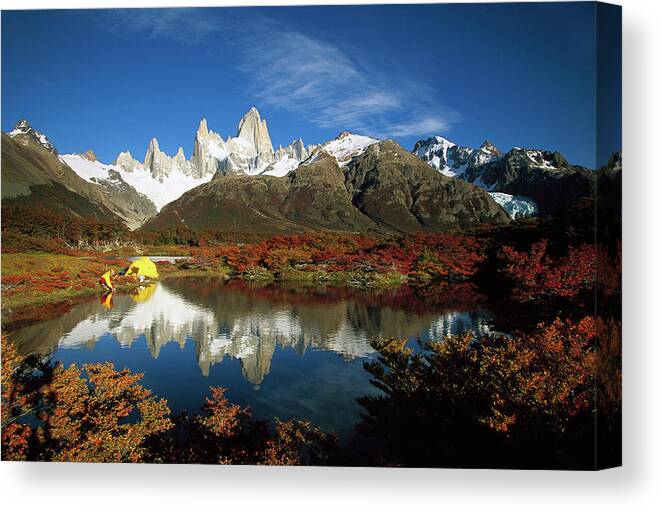 00260065 Canvas Print featuring the photograph Camp Beside Small Pond Below Fitzroy by Colin Monteath