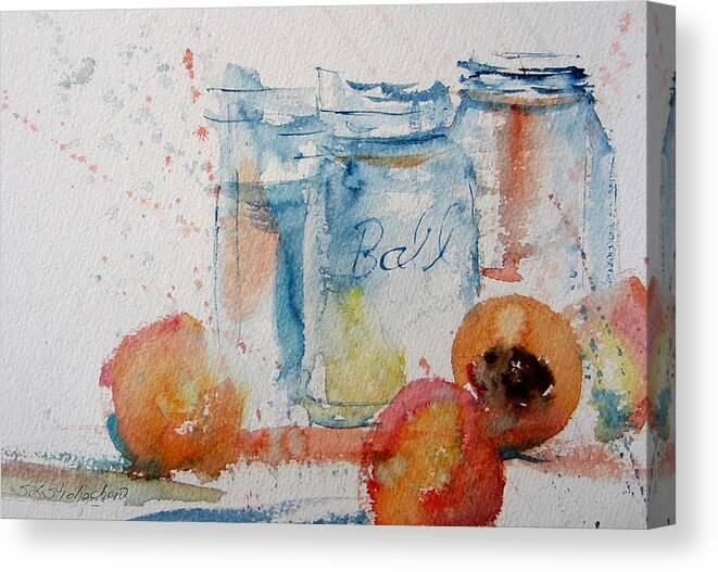 Mason Jars Canvas Print featuring the painting Canning Peaches by Sandra Strohschein