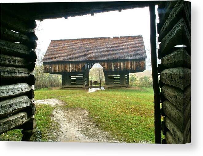 Barn Canvas Print featuring the photograph Cantilever Barn in Smokey Mtn Natl Pk by Bj Hodges