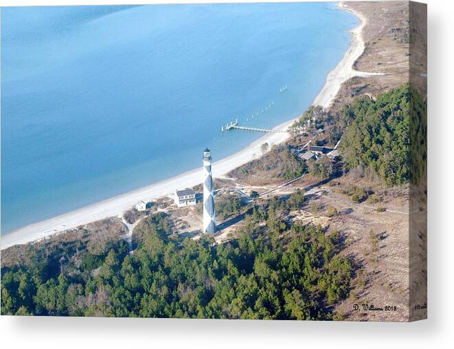 Cape Lookout Canvas Print featuring the photograph Cape Lookout lighthouse aerial view by Dan Williams