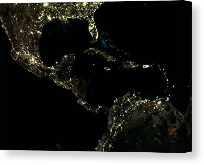 21st Century Canvas Print featuring the photograph Caribbean At Night by Planetobserver