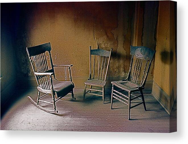Chairs Antlers Hotel Ghost Town Victor  Colorado 1971-2013 Canvas Print featuring the photograph Chairs Antlers Hotel ghost town Victor  Colorado 1971-2013 by David Lee Guss
