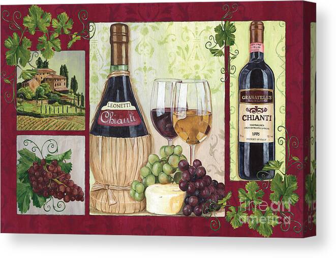 Wine Canvas Print featuring the painting Chianti and Friends 2 by Debbie DeWitt