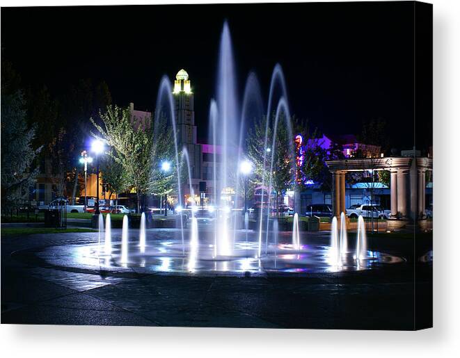 City Center Canvas Print featuring the photograph Chico City Plaza at Night by Abram House