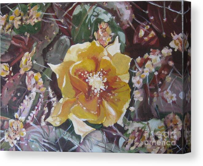 Cactus Flowers Canvas Print featuring the painting Cholla Flowers by Julie Todd-Cundiff