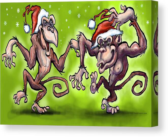 Christmas Canvas Print featuring the painting Christmas Monkeys by Kevin Middleton