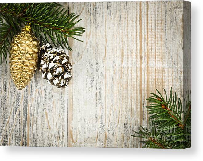 Christmas Canvas Print featuring the photograph Christmas ornaments with pine branches by Elena Elisseeva