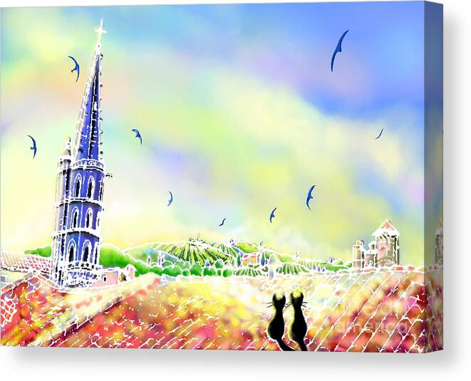 Village Canvas Print featuring the digital art Church bell by Hisayo OHTA