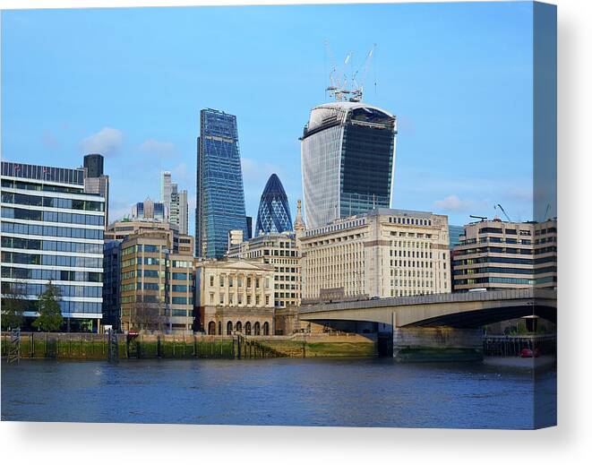 Financial District Canvas Print featuring the photograph City Of London And River Thames by Allan Baxter