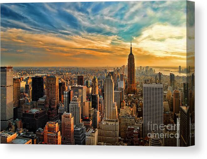 New York City Canvas Print featuring the photograph City Sunset New York City USA by Sabine Jacobs