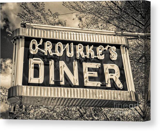 Middletown Canvas Print featuring the photograph Classic Diner Neon Sign Middletown Connecticut by Edward Fielding