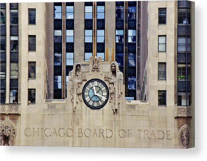 Photography Canvas Print featuring the photograph Clock On The Chicago Board Of Trade by Panoramic Images