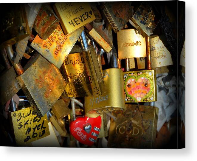 Locks Canvas Print featuring the photograph Close Up of Paris Locks of Love by Carla Parris