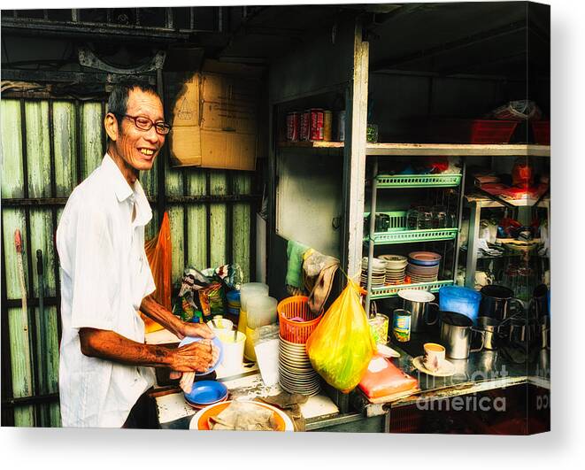 Asian Canvas Print featuring the photograph Coffee Vendor on South East Asian Street Stall by David Hill
