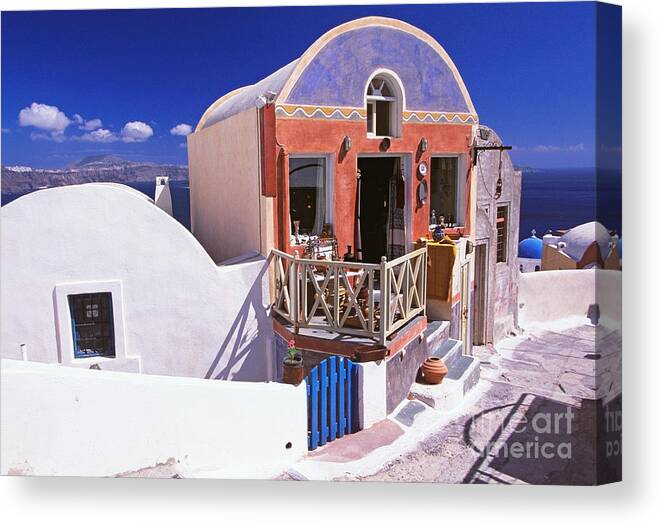 Santorini Canvas Print featuring the photograph Colorful shops in Oia by Aiolos Greek Collections