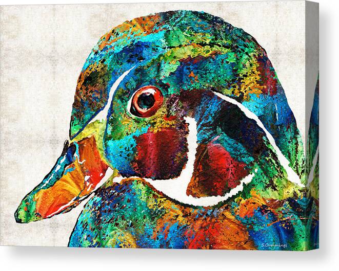 Duck Canvas Print featuring the painting Colorful Wood Duck Art by Sharon Cummings by Sharon Cummings