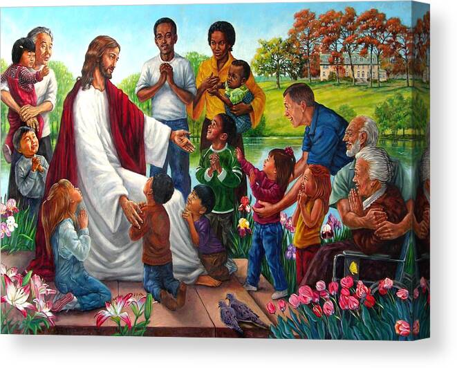 Children Canvas Print featuring the painting Come Unto Me by John Lautermilch