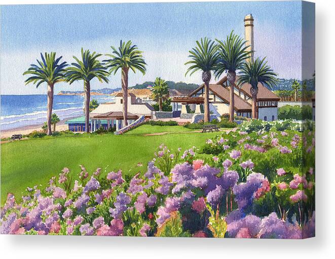 Community Center Canvas Print featuring the painting Community Center at Del Mar by Mary Helmreich