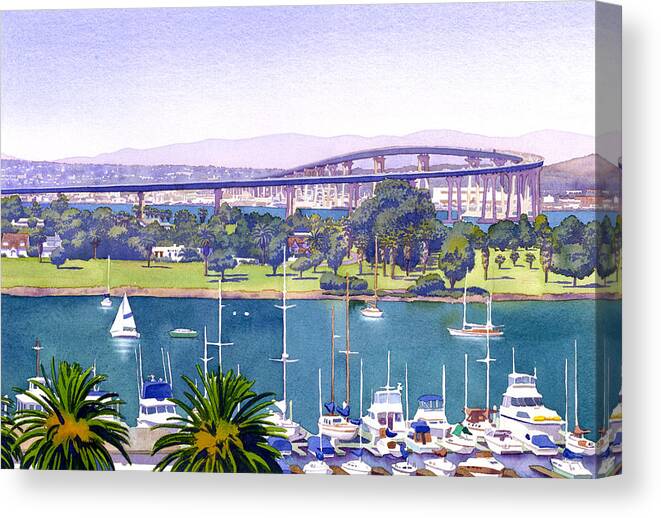 San Diego Canvas Print featuring the painting Coronado Bay Bridge by Mary Helmreich