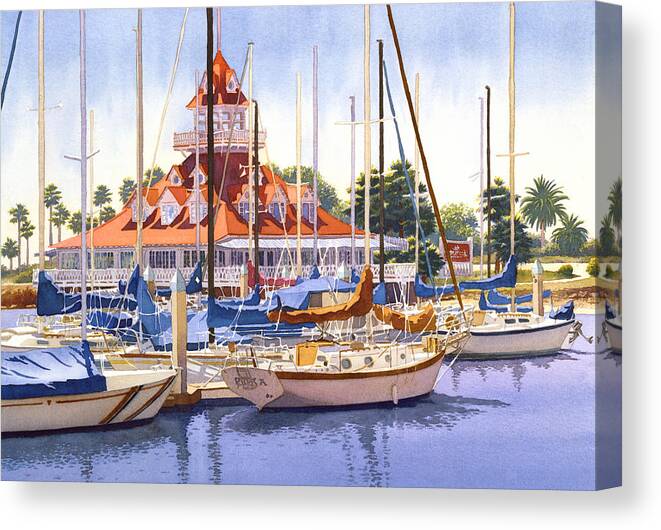 San Diego Canvas Print featuring the painting Coronado Boathouse by Mary Helmreich