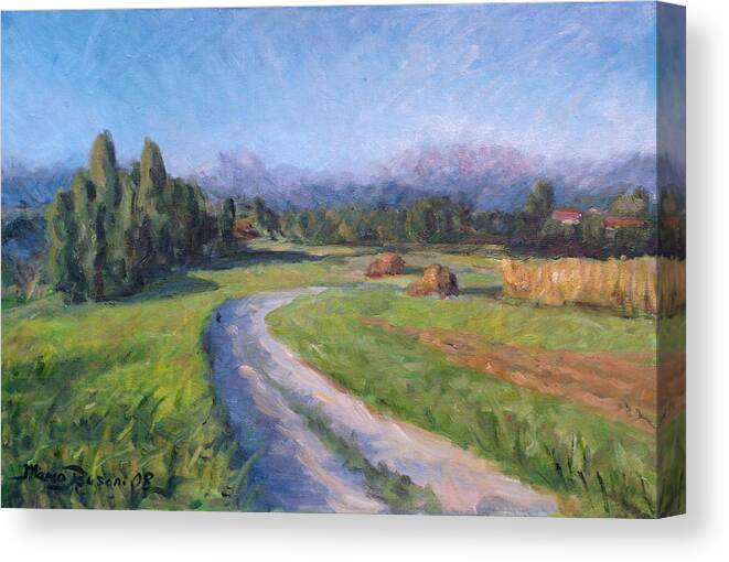 Trail Canvas Print featuring the painting Country road by Marco Busoni