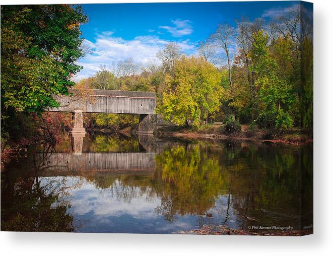 Covered Bridge Canvas Print featuring the photograph Covered Bridge in Autumn by Phil Abrams