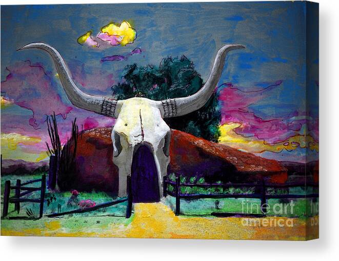Longhorn Cow Canvas Print featuring the painting Cow Palace v1 by Cindy McIntyre